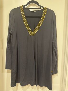 La Vie En Rose Black Tunic with Gold Beading
